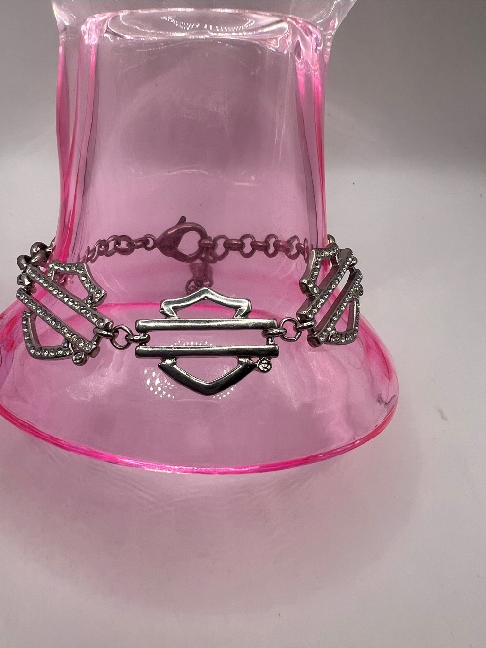 Harley Davidson Silver tone bracelet with rhinestones